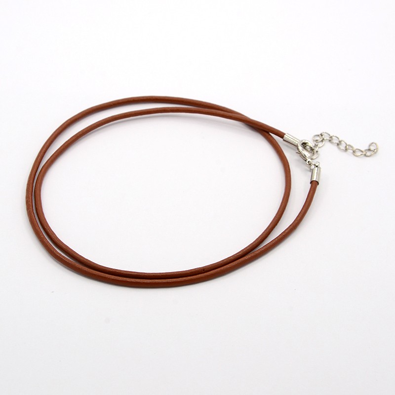 PandaHall Leather Cord Necklace Making, with Brass Lobster Claw Clasps and Brass Tail Chains, SaddleBrown, 18~18.5" Leather Brown
