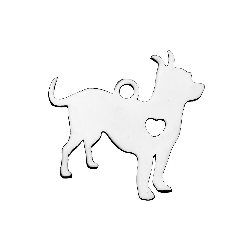 PandaHall 304 Stainless Steel Pendants, Dog, Stainless Steel Color, 18x19x1.1mm, Hole: 1.5mm Stainless Steel Dog