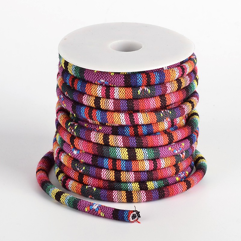 PandaHall Ethnic Cord Polyester Cords, Colorful, 7x5mm, 10yards/roll Polyester