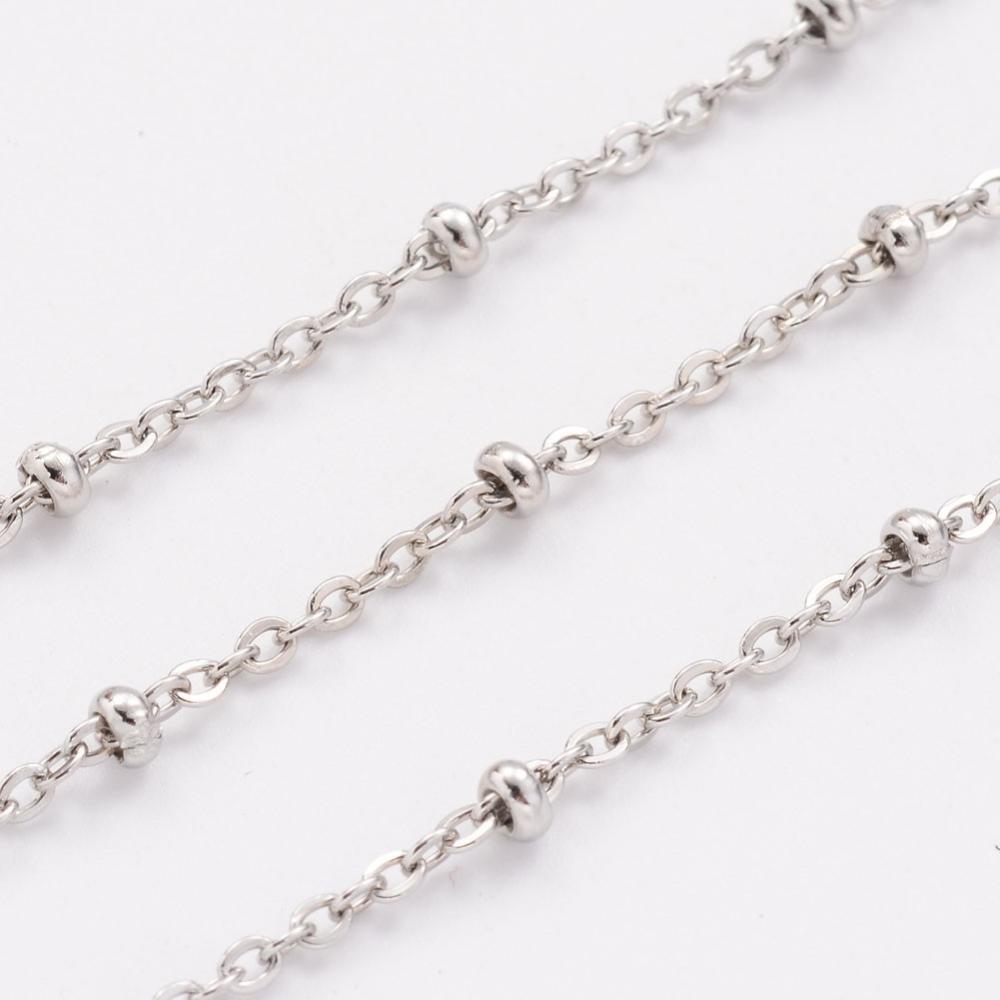 PandaHall 304 Stainless Steel Cable Chains, with Spool, Rondelle Beads, Stainless Steel Color, 2mm; about 10m/roll Stainless Steel