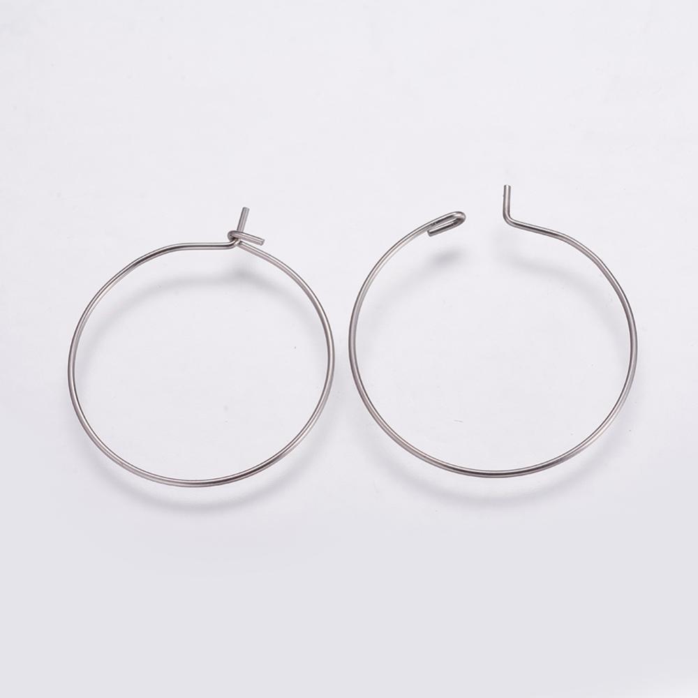 PandaHall 316 Stainless Steel Hoop Earrings Findings, Wine Glass Charms Findings, Stainless Steel Color, 25x0.7mm, Inner Diameter: 23.5mm...
