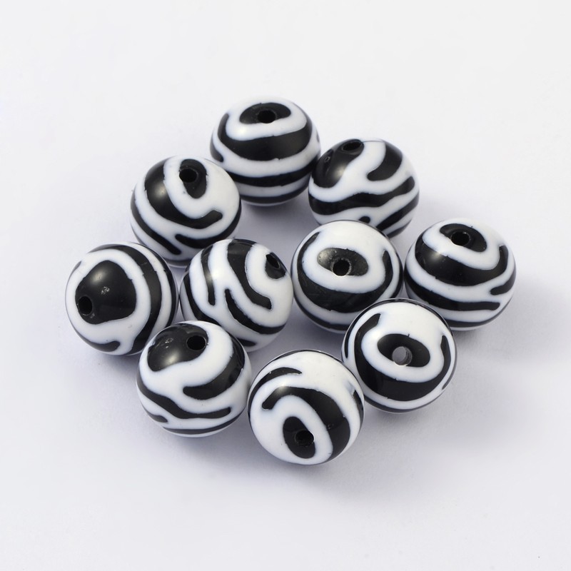 PandaHall Opaque Acrylic Beads, Zebra Striped Style, Round, White, 19mm, Hole: 3mm; about 109pcs/500g Acrylic Round White