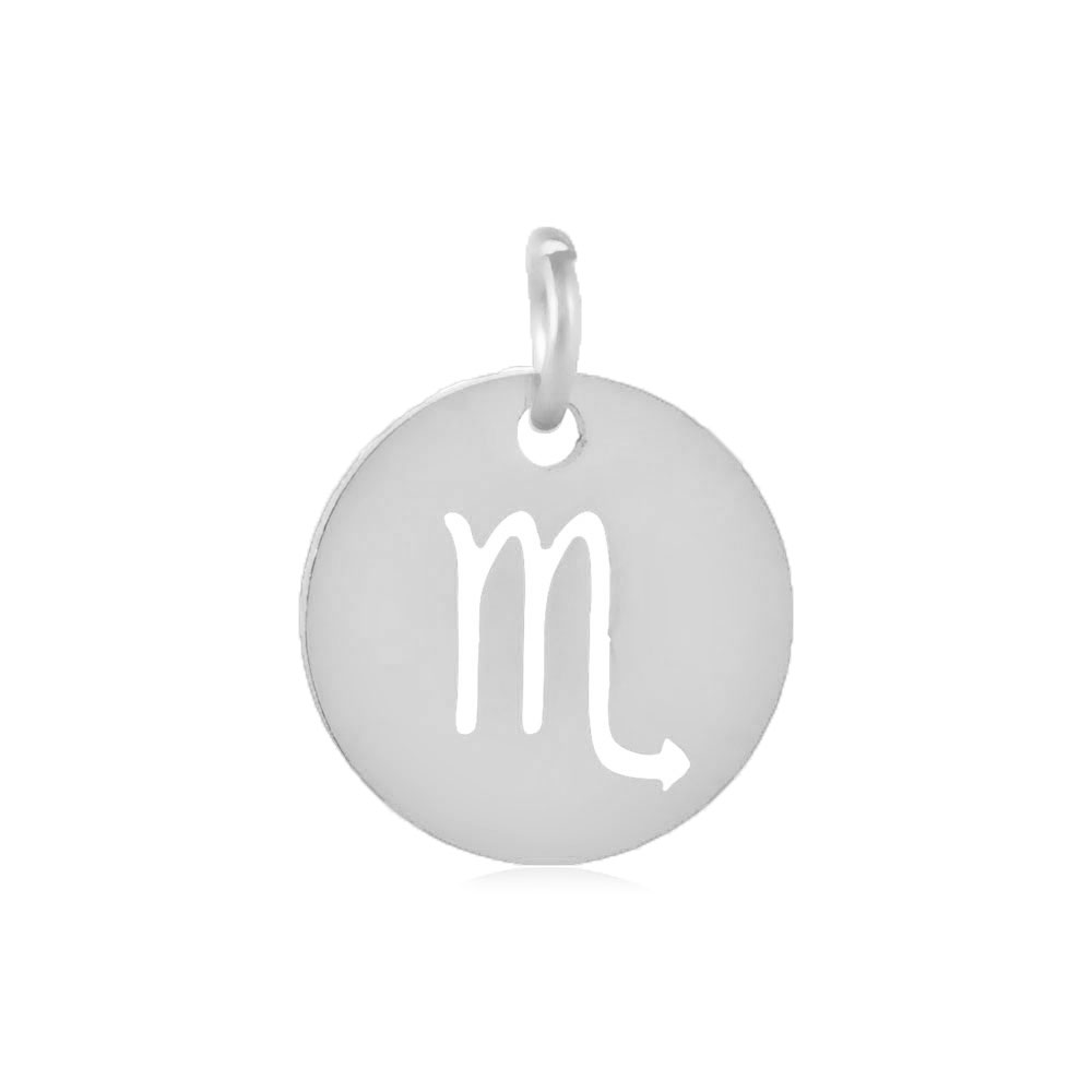 PandaHall 304 Stainless Steel Charms, Flat Round with Constellation/Zodiac Sign, Scorpio, 12x1mm, Hole: 3mm Stainless Steel Flat Round
