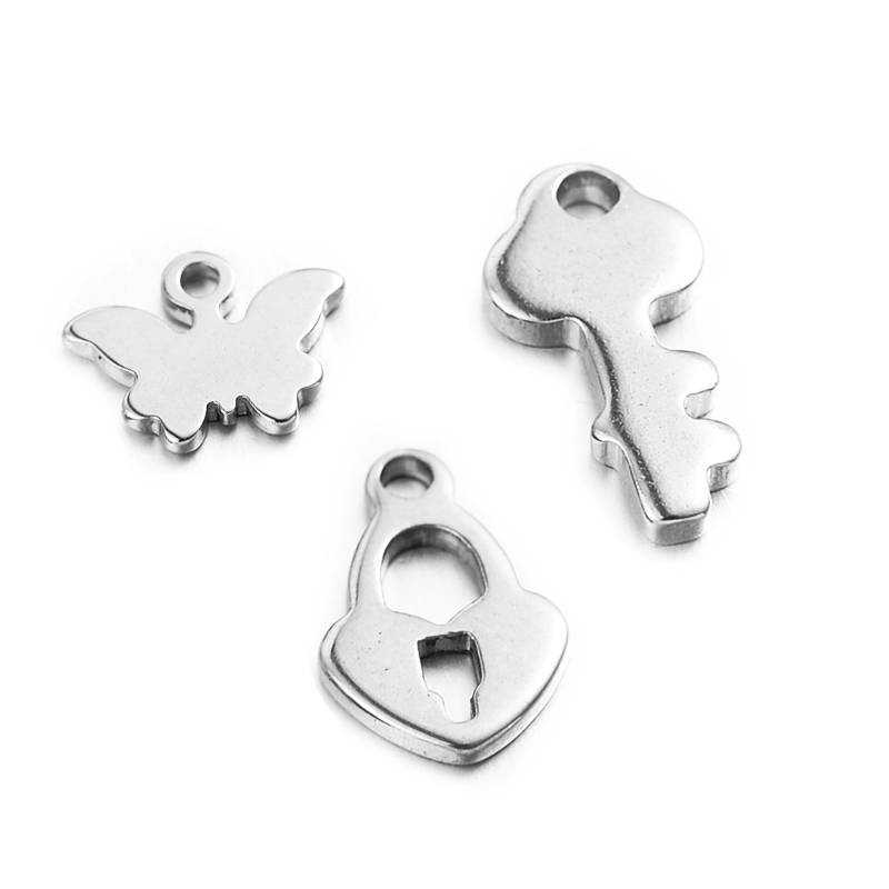 PandaHall 304 Stainless Steel Charms, Stainless Steel Color, 7~15x6~13x1mm, Hole: 1mm Stainless Steel Others