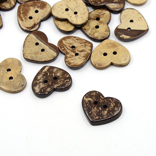 PandaHall Coconut Buttons, 2-Hole, Heart, CoconutBrown, 17x20x4mm, Hole: 1.5mm Coconut Heart Brown