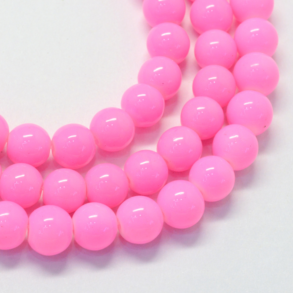 PandaHall Baking Painted Glass Round Bead Strands, PearlPink, 8.5~9mm, Hole: 1.5mm; about 105pcs/strand, 31.8" Glass Round Pink