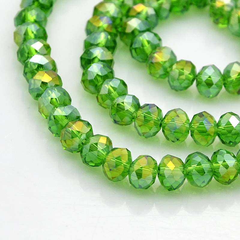 PandaHall AB Color Plated Faceted Rondelle Electroplate Glass Beads Strands, LimeGreen, 6x4mm, Hole: 1mm; about 100pcs/strand, 18.1" Glass...