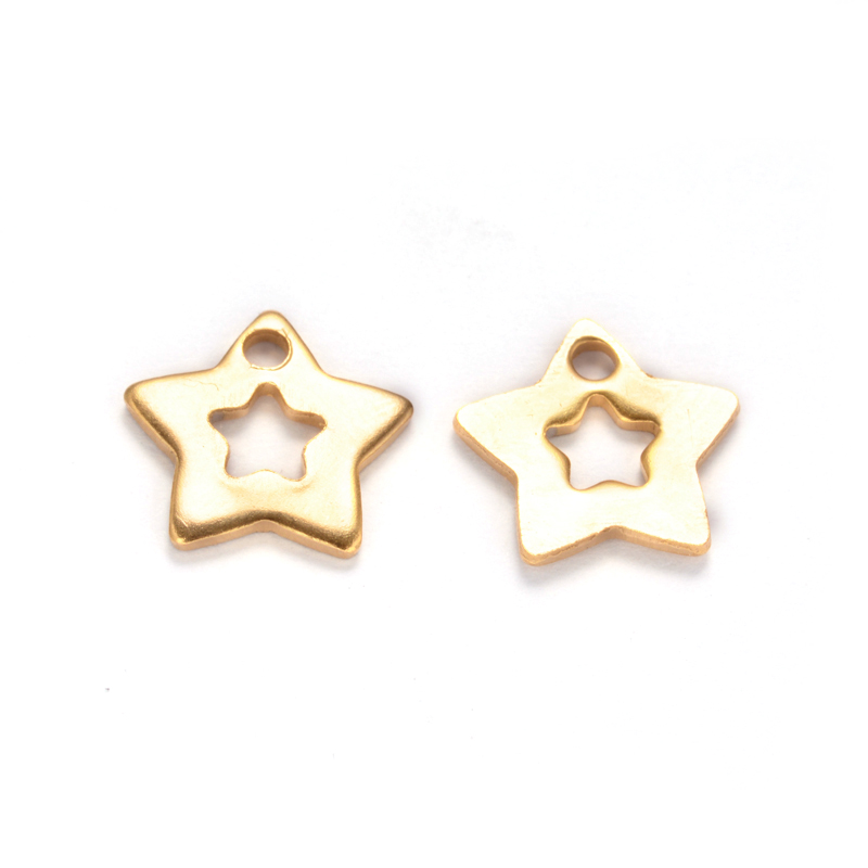 PandaHall 304 Stainless Steel Star Charms, Golden, 11x12x1mm, Hole: 1.5mm Stainless Steel Star