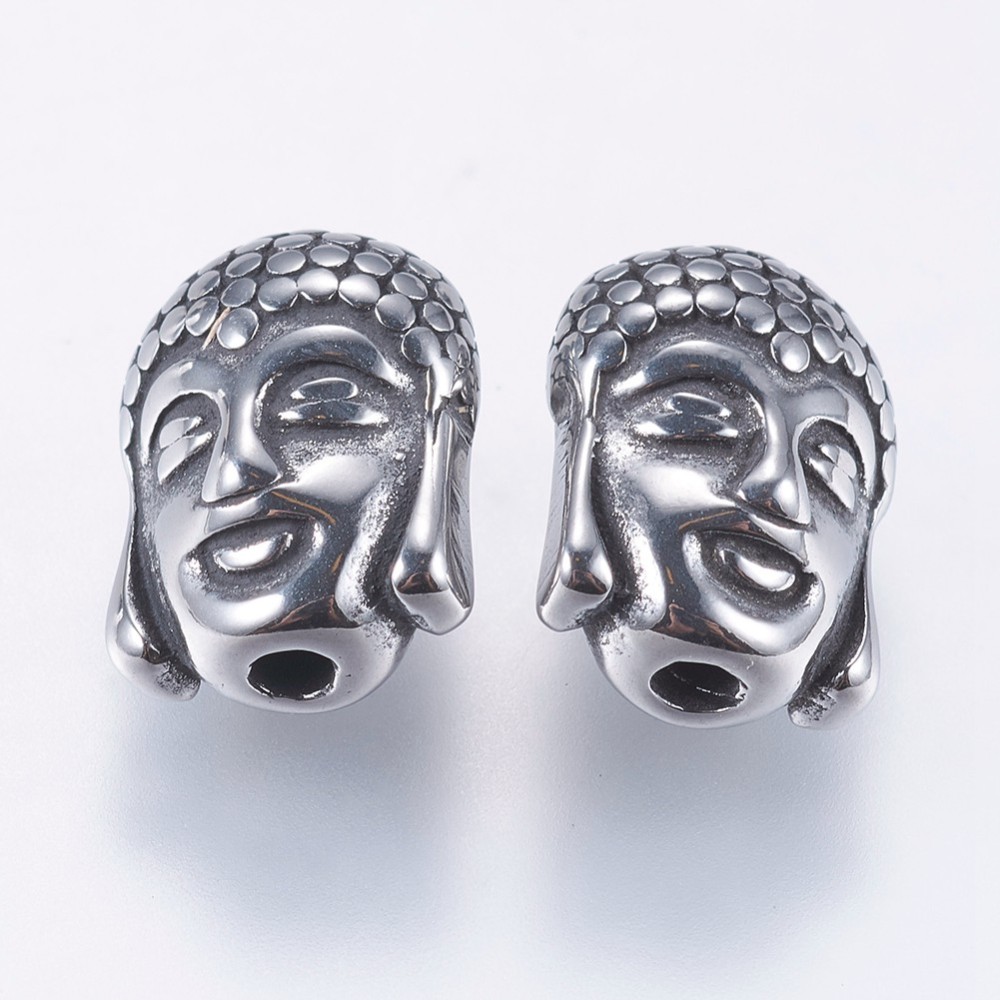 PandaHall 304 Stainless Steel Beads, Reversible, Buddha, Antique Silver, 11.5x9x6.5mm, Hole: 1.5mm Stainless Steel Human