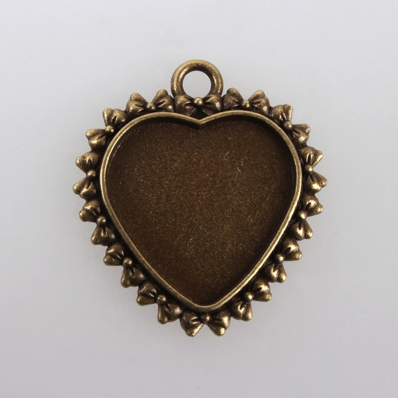 PandaHall Vintage Tibetan Style Alloy Pendant Cabochon Bezel Settings, Nickel Free, Antique Bronze, Heart Tray: 20x19mm; 30x27x2mm, Hole...