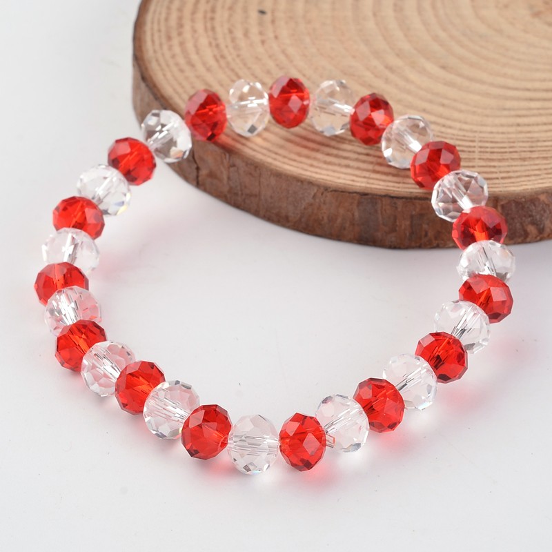 PandaHall Faceted Abacus Glass Beaded Stretch Bracelets, Red, 54mm Glass Red