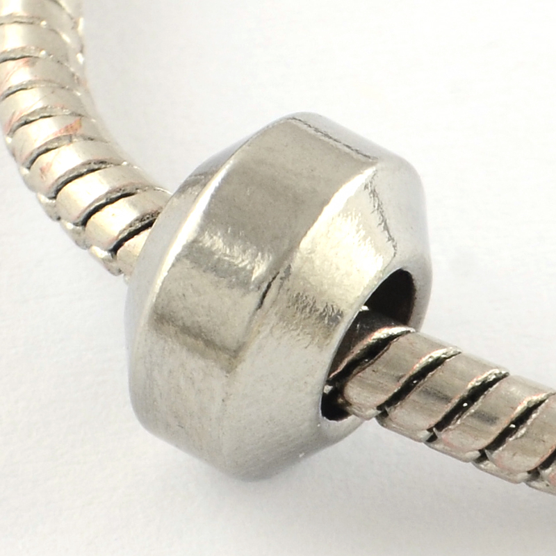 PandaHall 316 Stainless Steel European Beads, Large Hole Beads, Stainless Steel Color, 10x6mm, Hole: 4.5mm Stainless Steel Rondelle