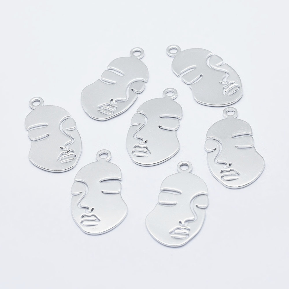 PandaHall Electroplated Brass Pendant, Long-Lasting Plated, Real Platinum Plated, Nickel Free, Face, 33.5x17.5x1mm, Hole: 2.5mm Brass Human