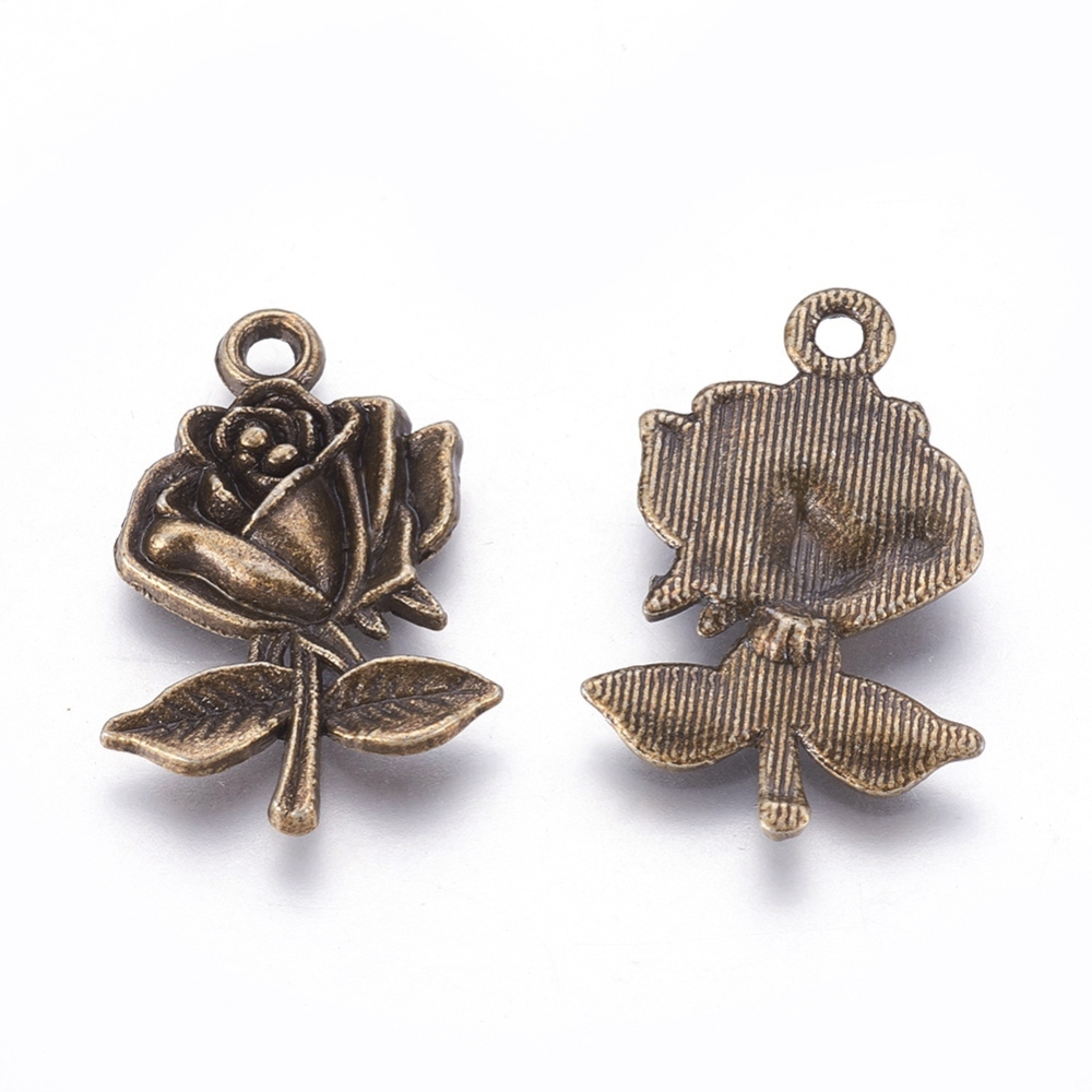 PandaHall Tibetan Style Alloy Pendants, Lead Free and Cadmium Free, Flower, Mother's Day Earring Making, Antique Bronze, Size: about 25.5mm...