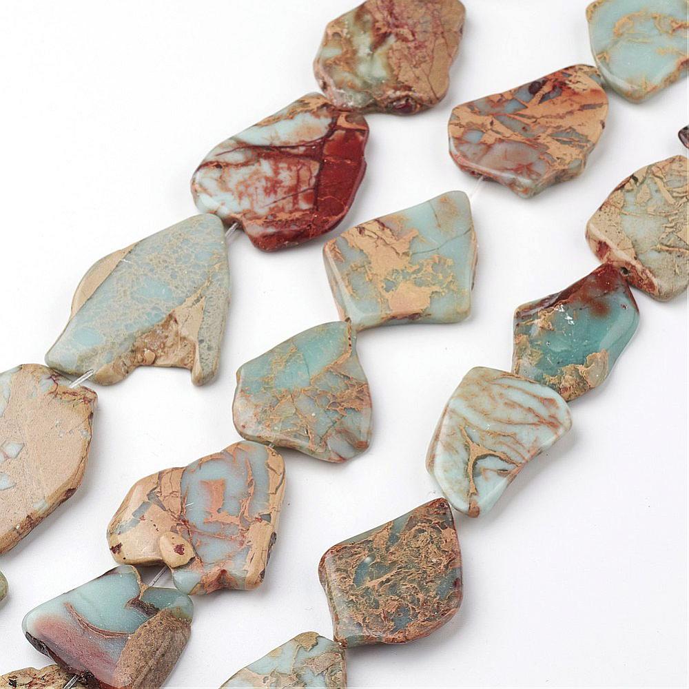 PandaHall Natural Regalite Beads Strands, Dyed, Nuggets, 30~40x23~26x5~6mm, Hole: 1mm; about 10~13pcs/strand, 15.7"; about 11 strands/1000g...