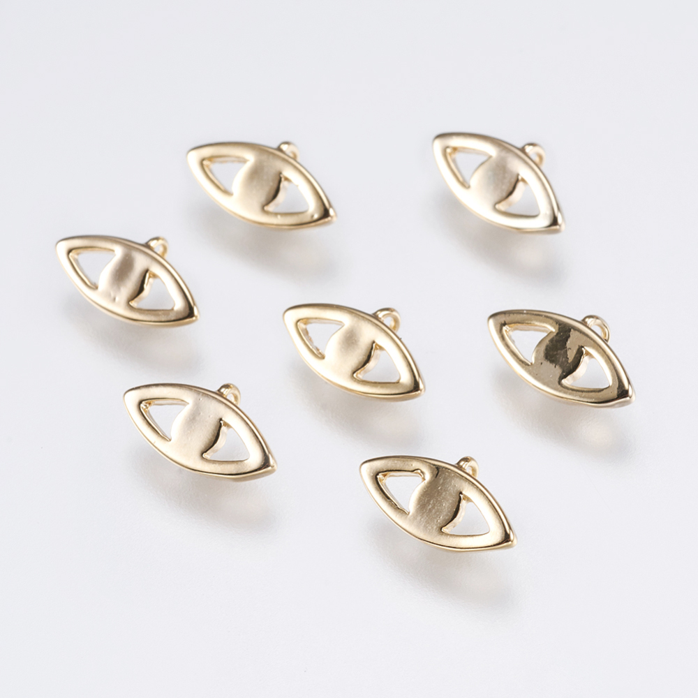 PandaHall Brass Charms, Eye, Real Gold Plated, 5x10x1mm, Hole: 1.2mm Brass Eye