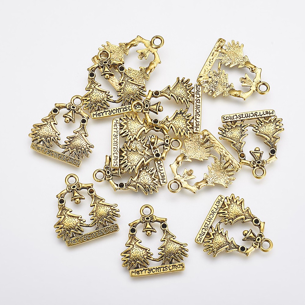 PandaHall Alloy Pendants, Tree for Christmas, Antique Golden, Lead Free, 24x23x2mm Alloy Tree