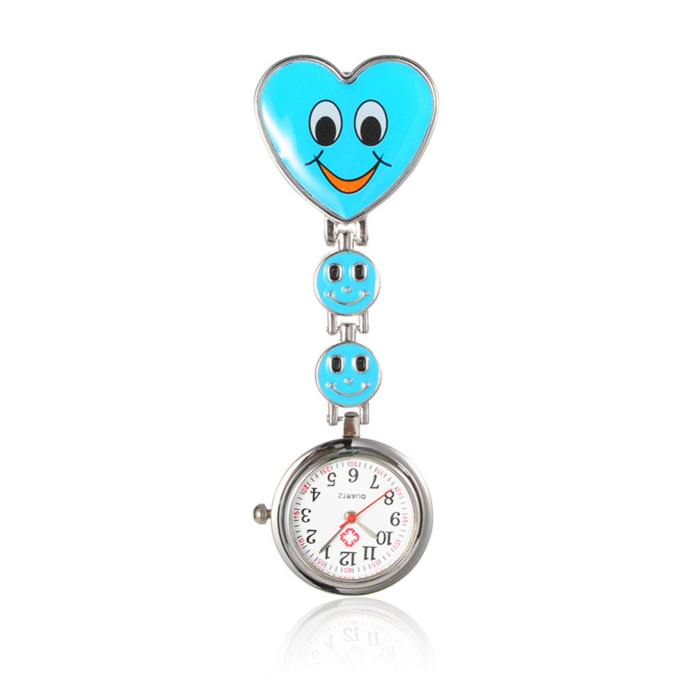 PandaHall Alloy Heart Nurse Table Pocket Watches, with Alloy Enamel Watch Band and Iron Clips, DeepSkyBlue, 87mm; Watch Head: 29x7.5mm;...