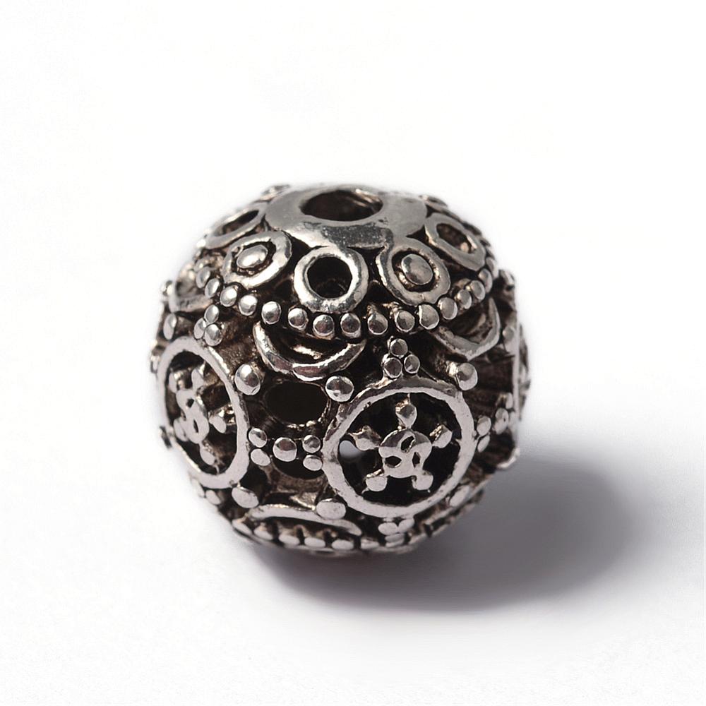 PandaHall Tibetan Style Alloy Beads, Round, Antique Silver, 11mm, Hole: 2mm Alloy Round