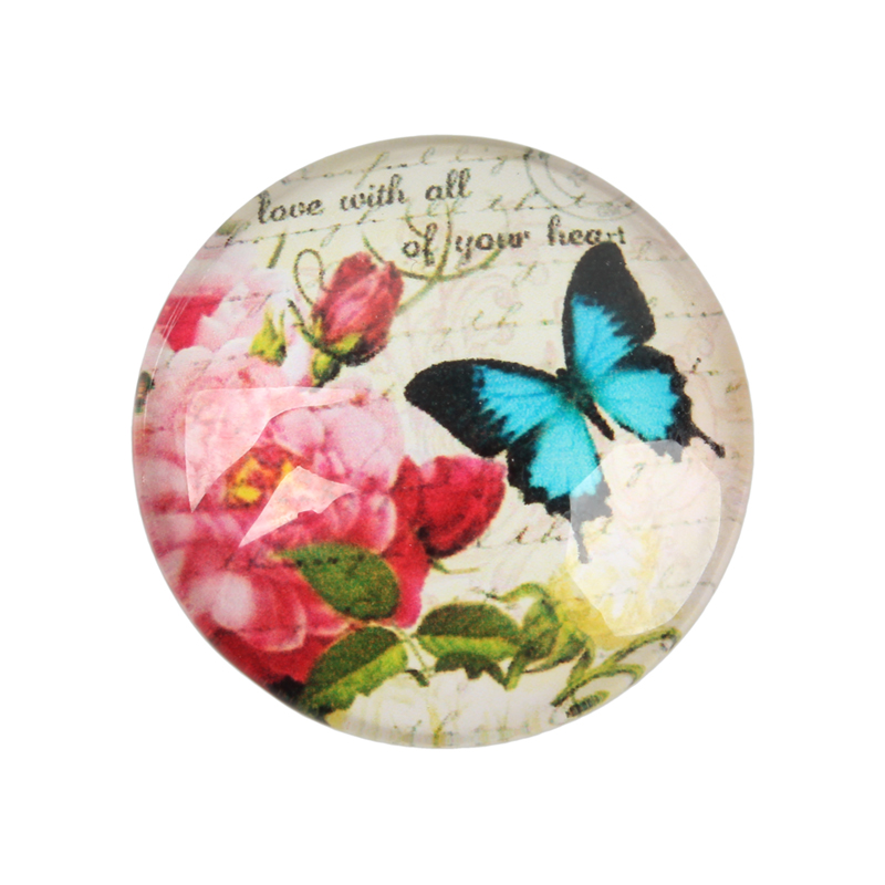 PandaHall Butterfly Printed Glass Half Round/Dome Cabochons, Colorful, 12x4mm Glass Half Round
