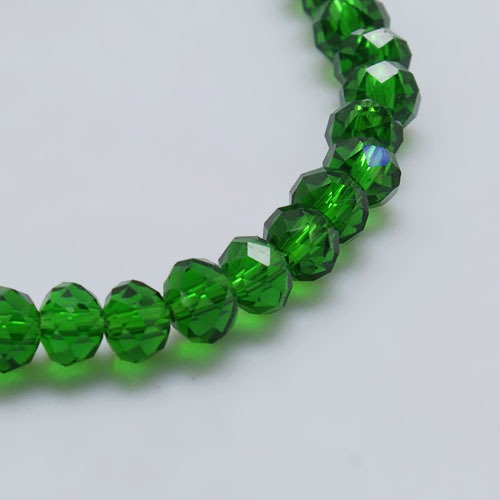 PandaHall Transparent Glass Bead Strands, Faceted, Rondelle, Green, 8x6mm, Hole: 1mm; about 71pcs/strand, 17.3" Glass Rondelle Green