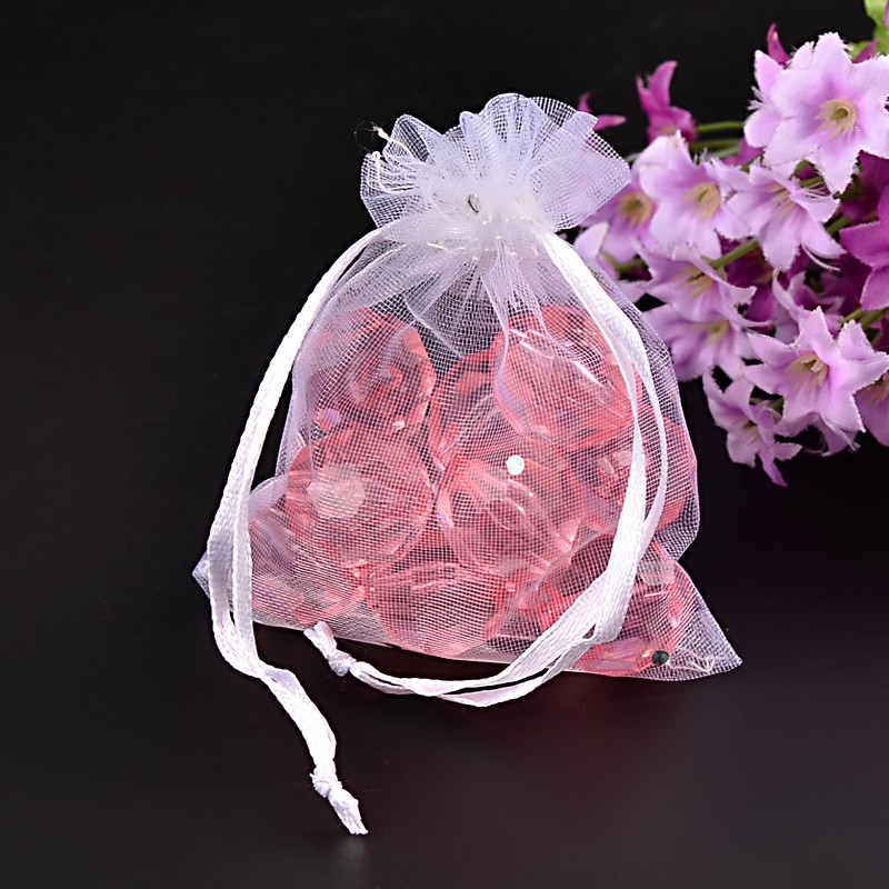 PandaHall White Color Organza Bags, with Sequins, about 7cm wide, 9cm long Organza Rectangle White