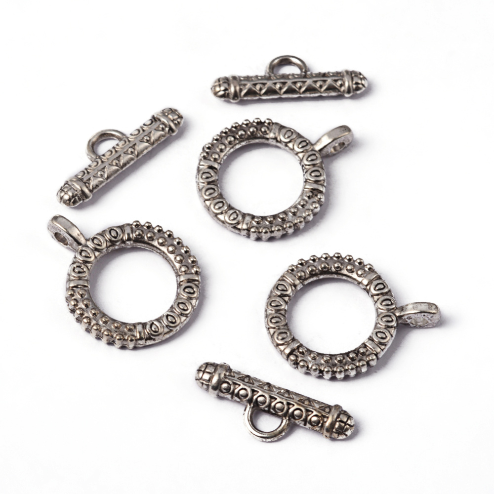 PandaHall Antique Silver Tibetan Silver Toggle Clasps, Lead Free and Cadmium Free, Ring: about 17.5mm wide, 23mm long, Bar: about 8mm wide...