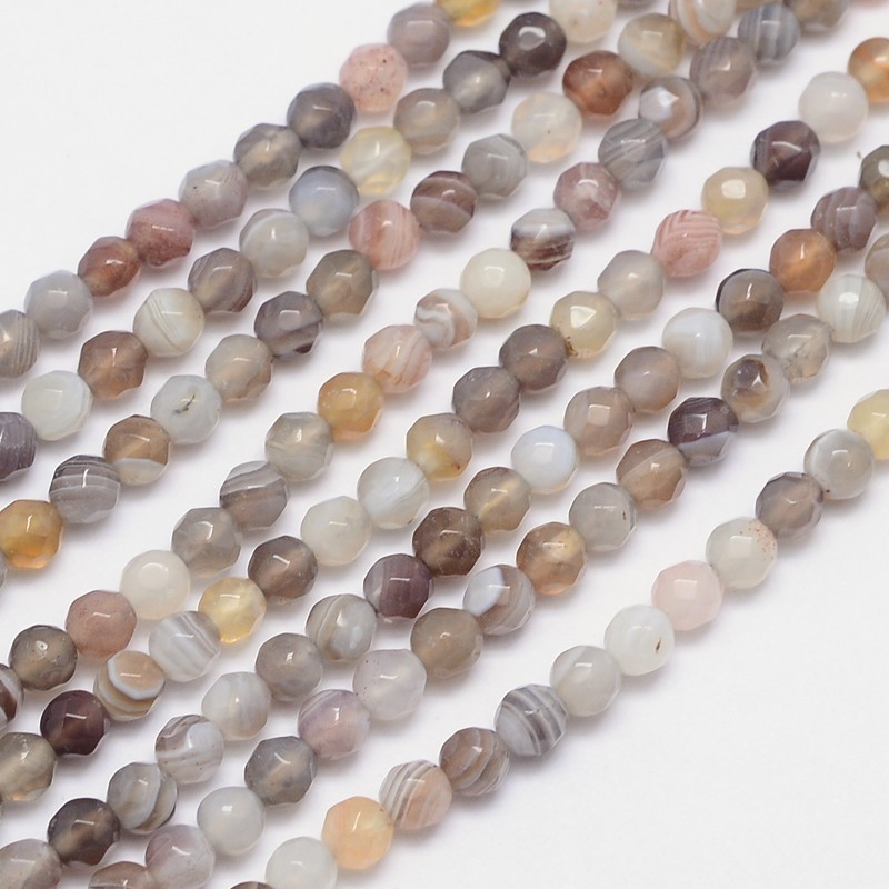PandaHall Faceted Natural Botswana Agate Round Beads Strands, 4mm, Hole: 1mm; about 92pcs/strand, 15.5" Botswana Agate Round