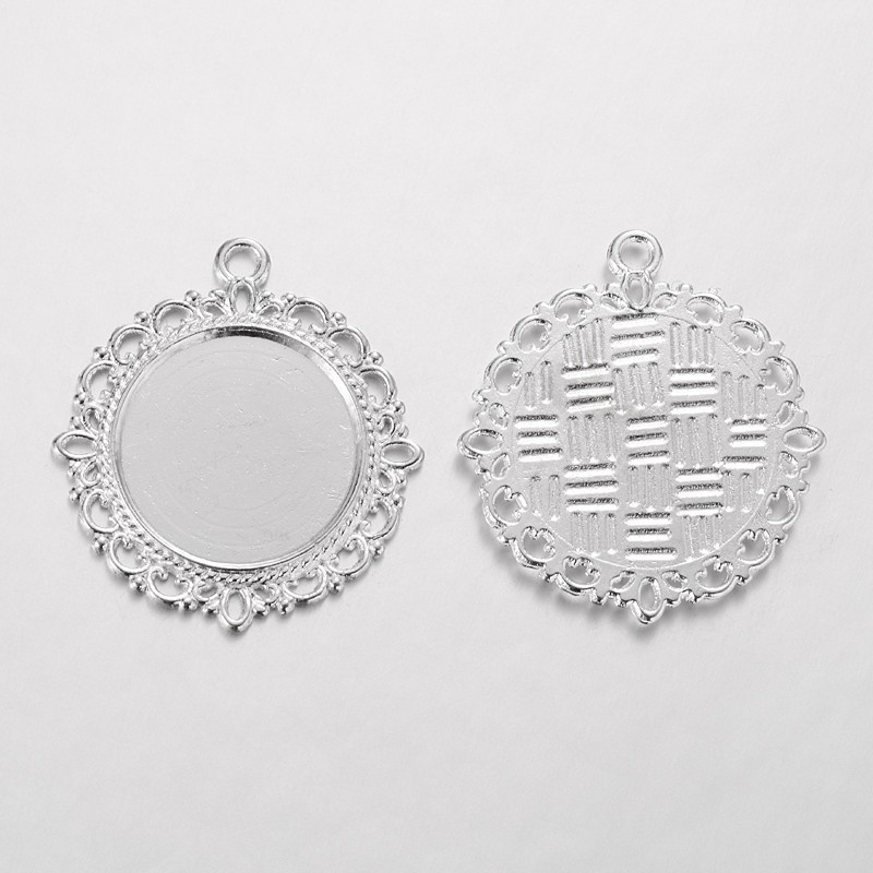 PandaHall Zinc Alloy Pendant Settings for Cabochon & Rhinestone, DIY Findings for Jewelry Making, Flat Round, Cadmium Free & Nickel Free &...