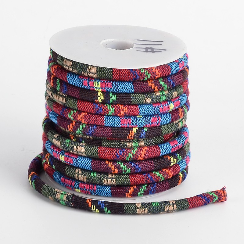 PandaHall Ethnic Cord Polyester Cords, Colorful, 7x5mm, 10yards/roll Polyester
