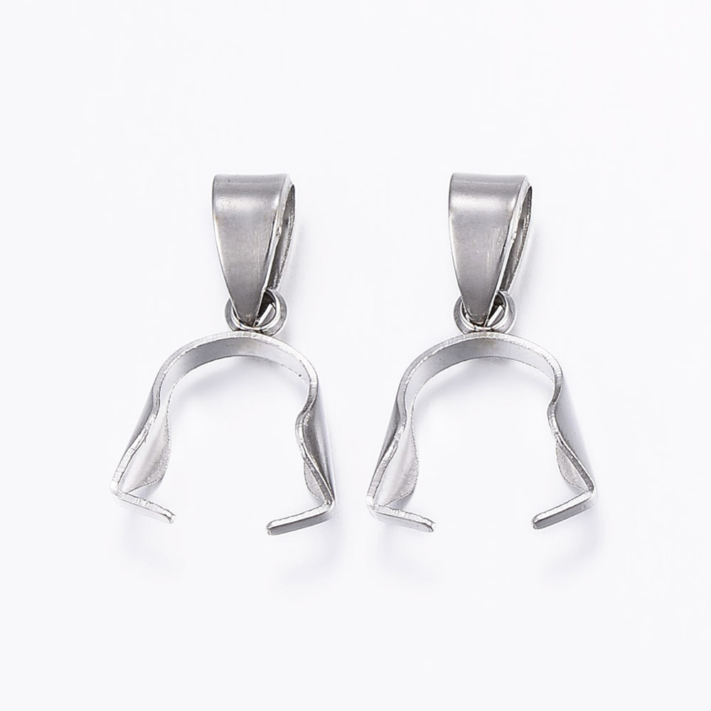 PandaHall 304 Stainless Steel Ice Pick & Pinch Bails, Stainless Steel Color, 12.5x10x5mm, Hole: 4x5mm Stainless Steel