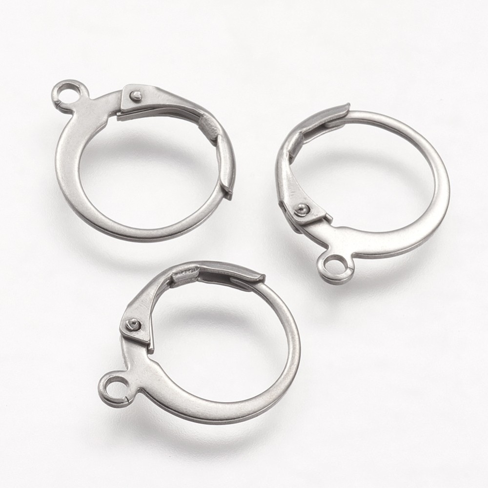 PandaHall 304 Stainless Steel Leverback Earring Findings, Stainless Steel Color, 14.5x12x2mm, Hole: 1mm; pin: 0.5x0.7mm Stainless Steel