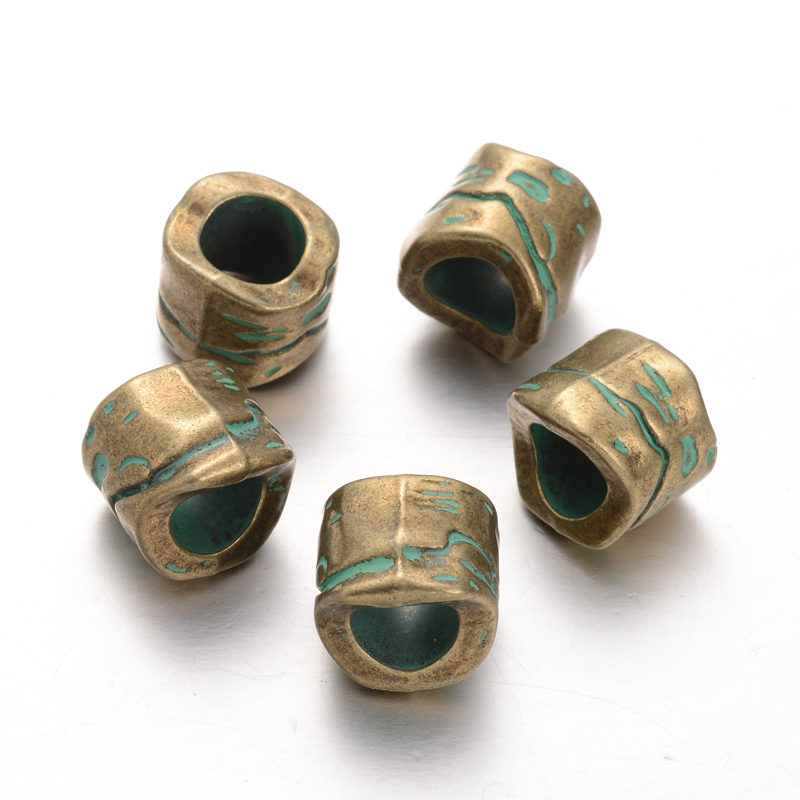PandaHall Column Alloy Large Hole Beads, Nickel Free, Antique Bronze & Green Patina, 12.5x11mm, Hole: 7mm Alloy Column