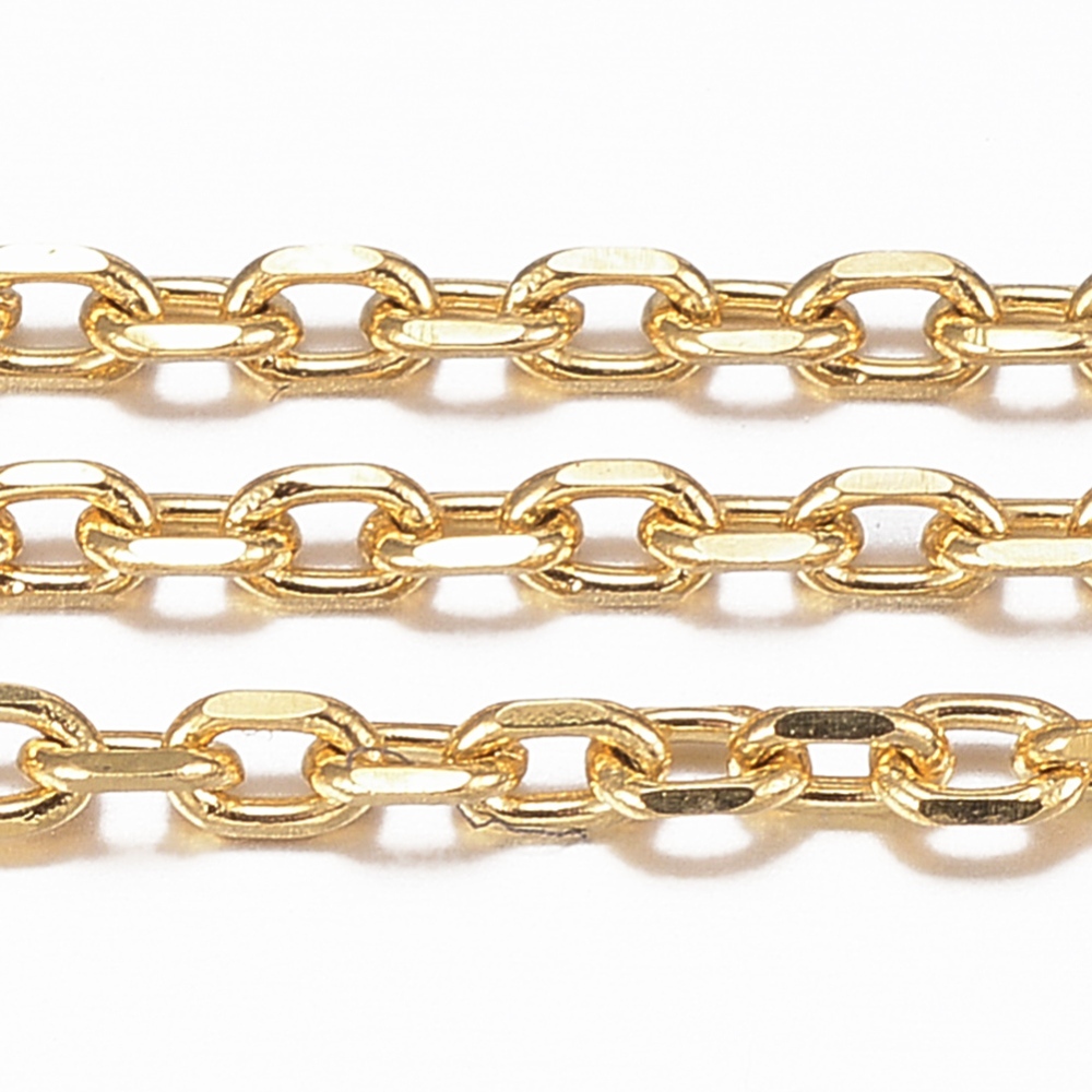 PandaHall 304 Stainless Steel Cable Chains, with Spool, Faceted, Golden, 2.5x1.5x0.5mm; about 10m/roll Stainless Steel