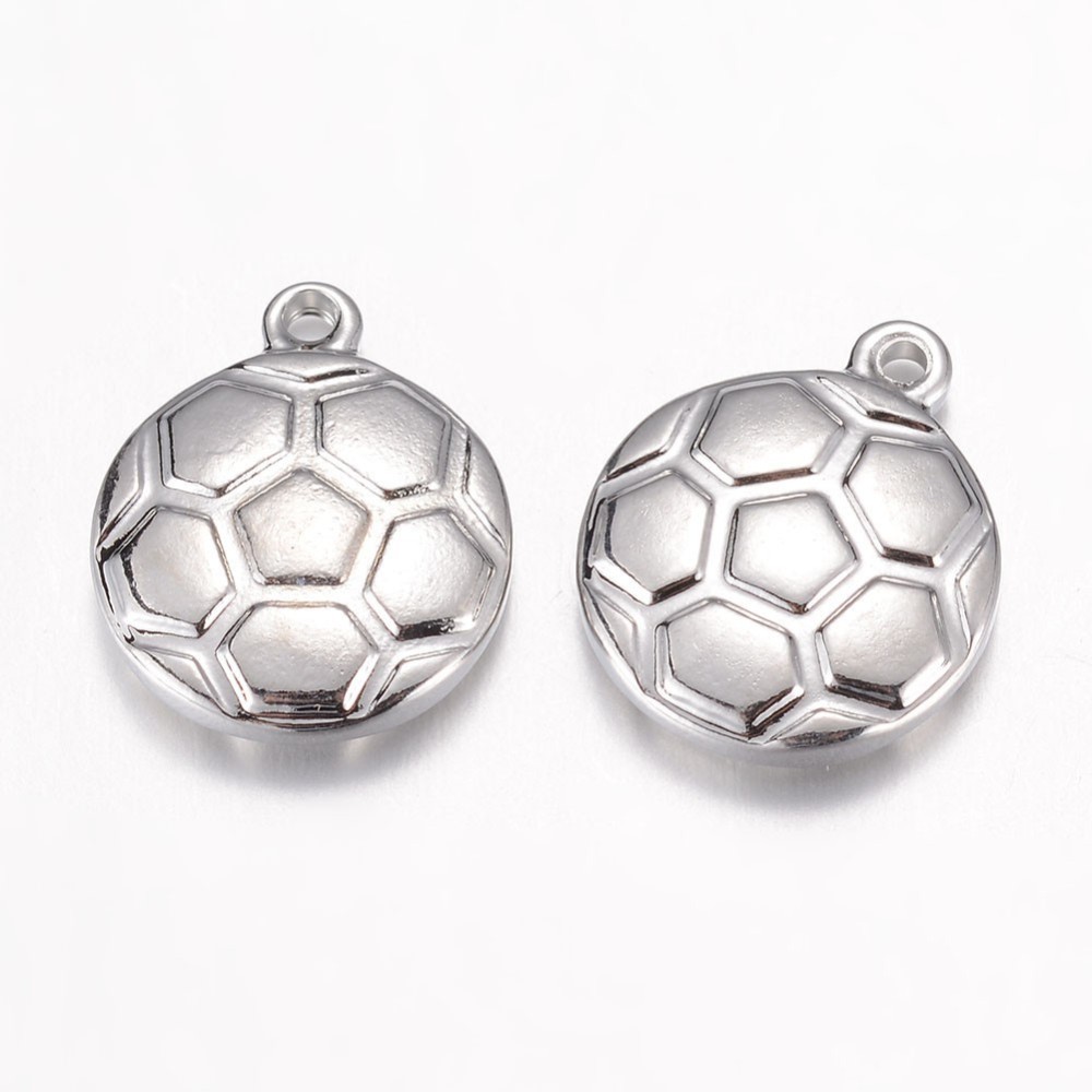PandaHall 304 Stainless Steel Charms, Football/Soccer, Stainless Steel Color, 15.5x13x3.5mm, Hole: 1mm Stainless Steel Sports Goods