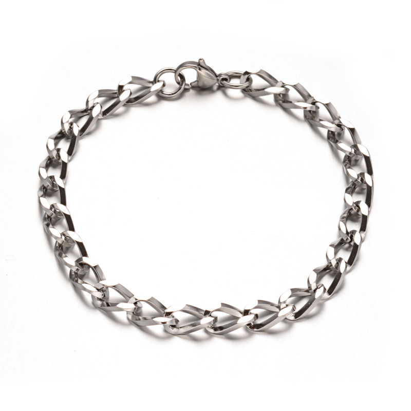 PandaHall 304 Stainless Steel Twisted Chain Bracelets, with Lobster Claw Clasps, Faceted, Stainless Steel Color, 8-1/8"(205mm); 6mm...