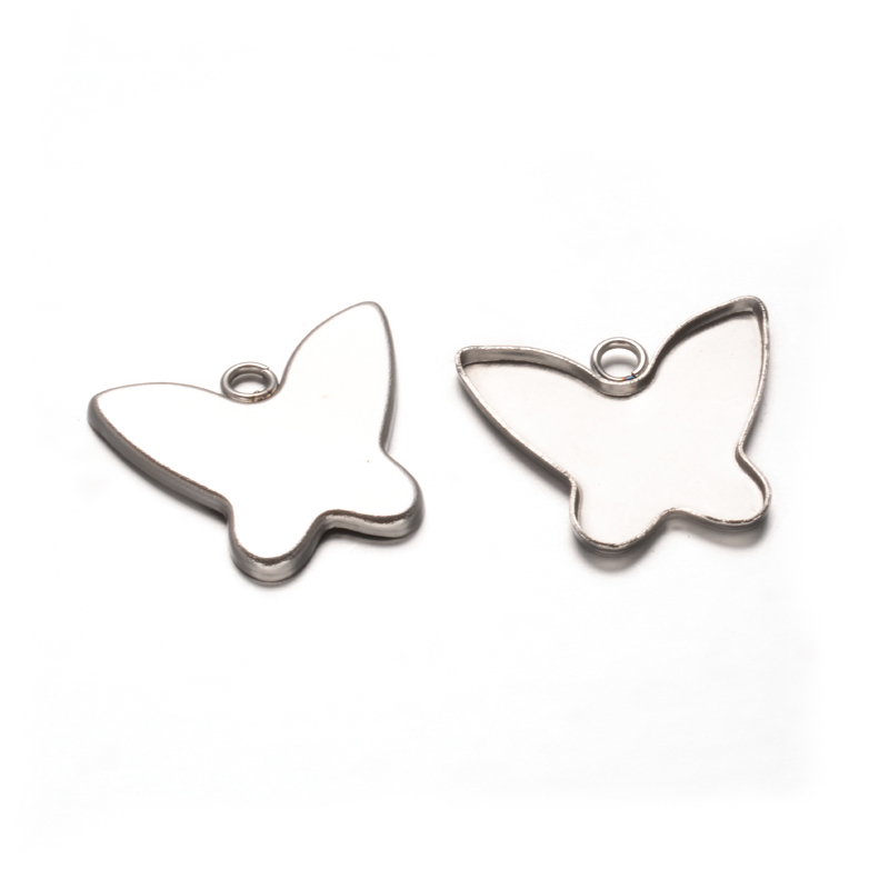 PandaHall Butterfly 304 Stainless Steel Pendants Cabochon Settings, Stainless Steel Color, Tray: 21x9mm; 19x22x1.2mm, Hole: 2.5mm Stainless...