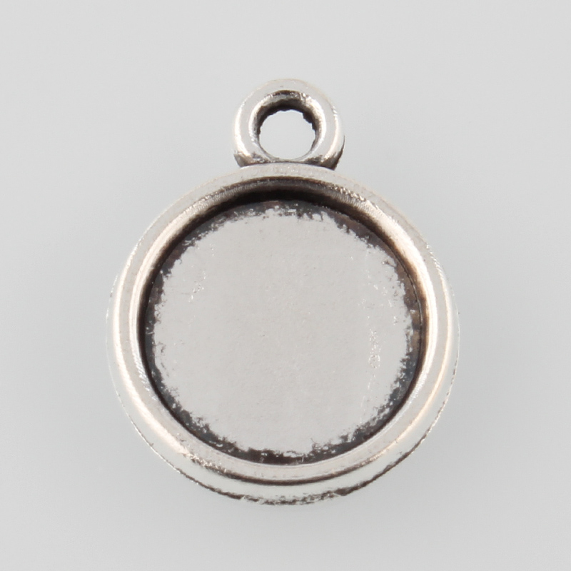 PandaHall Tibetan Style Antique Silver Alloy Flat Round Pendant Cabochon Settings, Tray: 8mm; 14x11x2mm, Hole: 1mm Alloy Flat Round