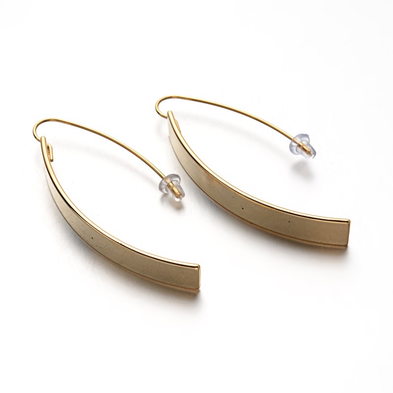 PandaHall Unique Design Rectangle 304 Stainless Steel Stud Earrings, Golden, 55.5x6mm, Pin: 0.8mm Stainless Steel