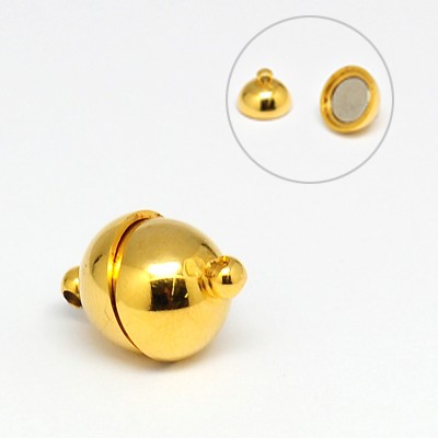 PandaHall 304 Stainless Steel Magnetic Clasps, Round, Golden, 14x10mm, Hole: 2mm Stainless Steel Round