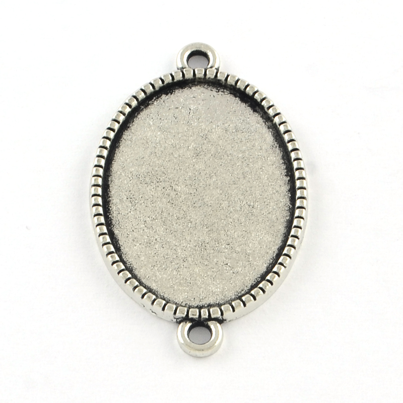 PandaHall Tibetan Style Oval Alloy Cabochon Connector Settings, Cadmium Free & Lead Free, Antique Silver, Tray: 18x13mm; 27x16x2mm, Hole...