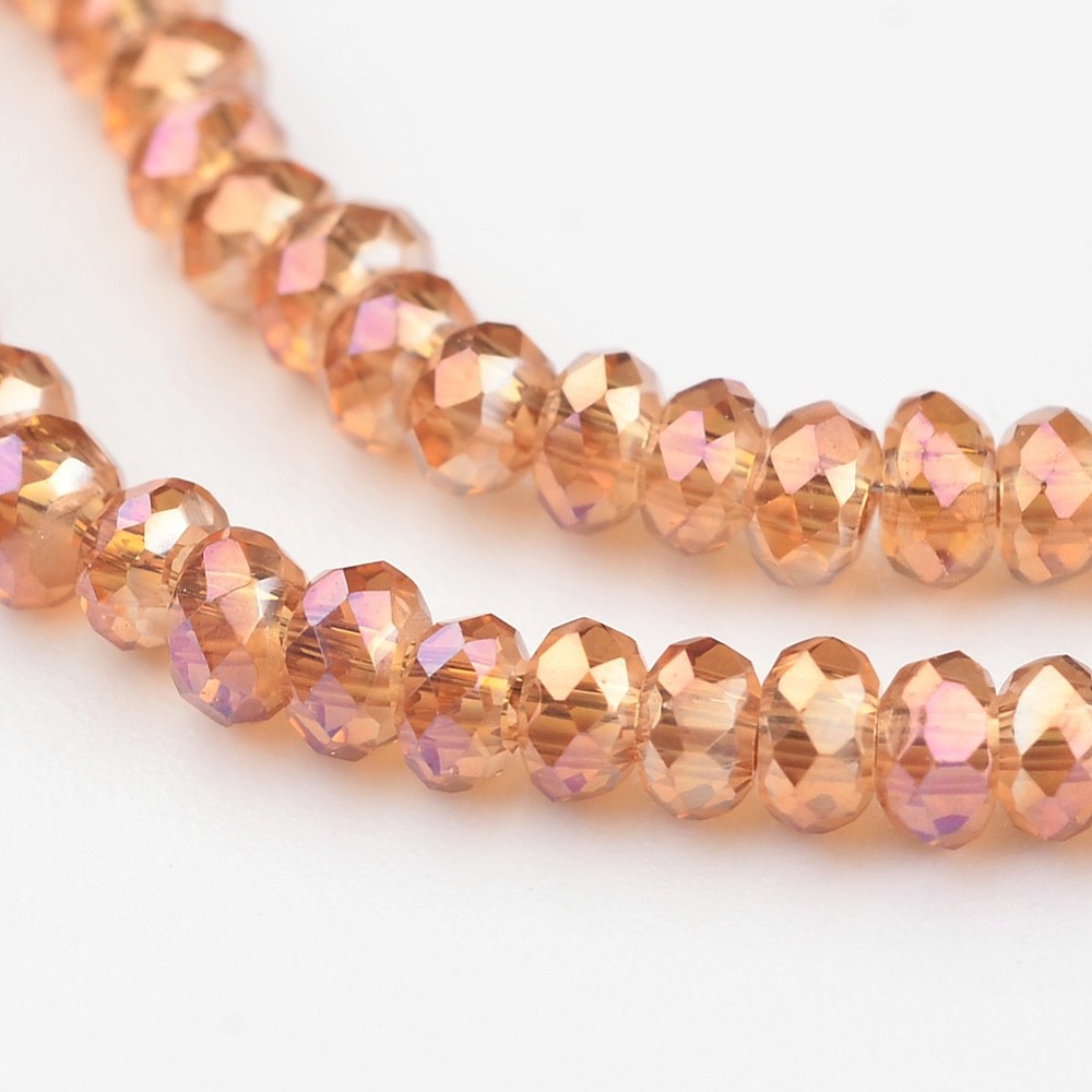 PandaHall Electroplate Glass Beads Strands,  Full Rainbow Plated, Faceted Rondelle, SandyBrown, 2x1.5mm, Hole: 0.5mm; about 203pcs/strand...