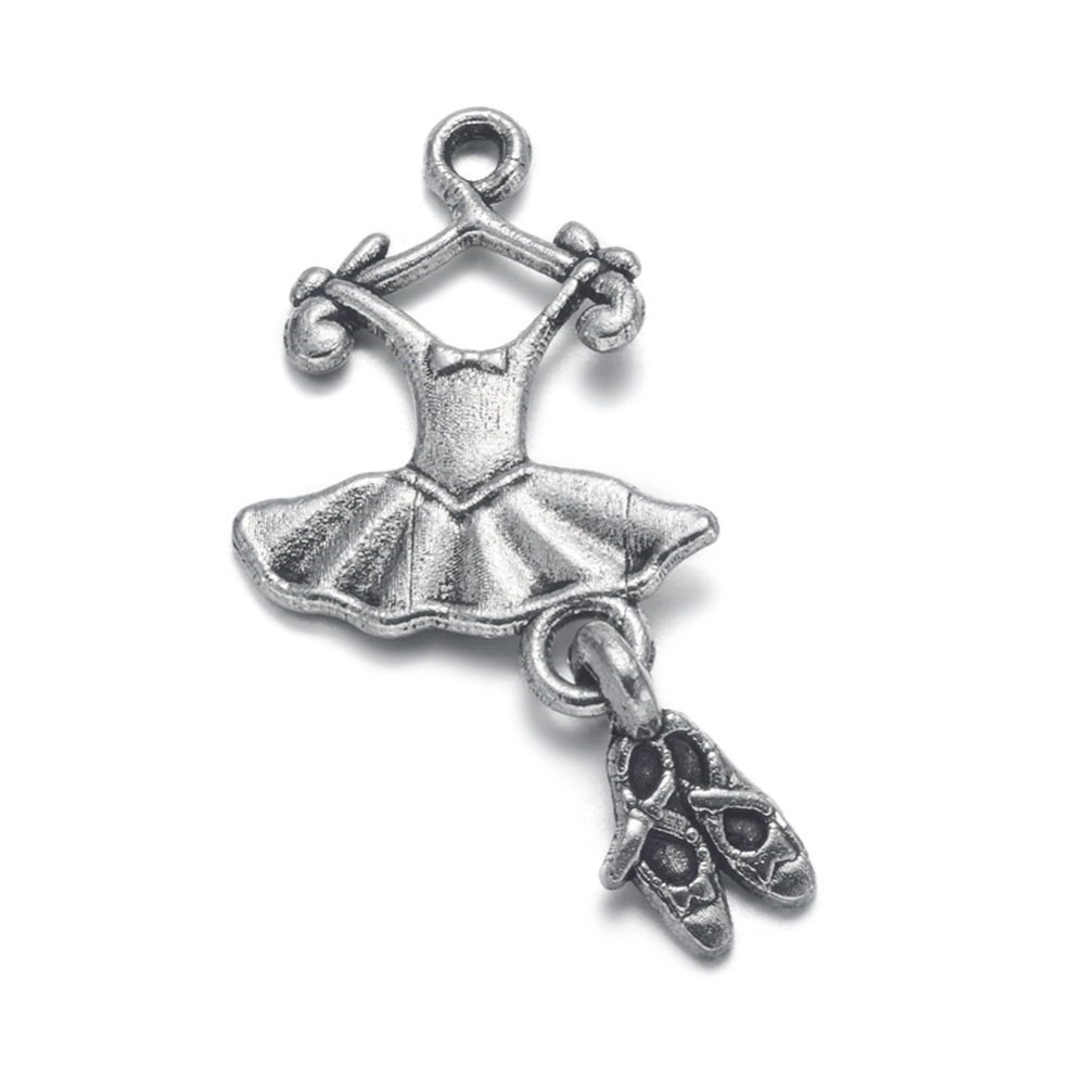 PandaHall Antique Silver Alloy Ballet Suit Pendants, Lead Free, Nickel Free and Cadmium Free, 25x12x2mm, hole: 2mm Alloy Clothes