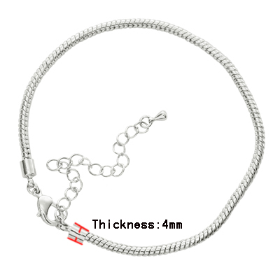 PandaHall Brass European Style Bracelet Making, with Brass Lobster Claw Clasp, Silver, 160x3mm Brass