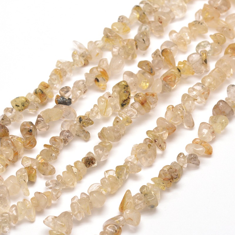 PandaHall Natural Rutilated Quartz Chip Bead Strands, 5~8x5~8mm, Hole: 1mm; about 31.5" Rutilated Quartz Chip