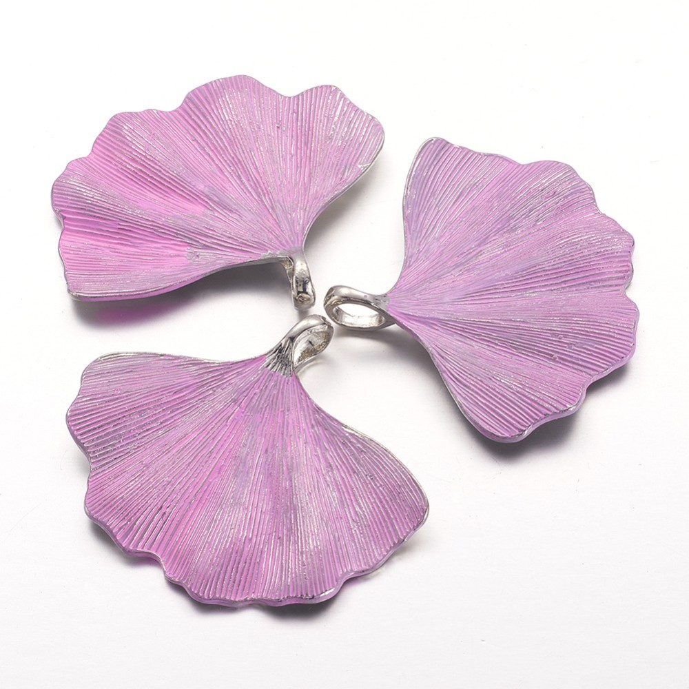 PandaHall Spray Painted Alloy Pendants, Leaf, Platinum, Pink, 44x53x2mm, Hole: 5x7mm Alloy Leaf Pink