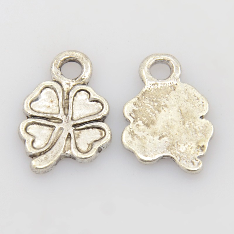 PandaHall Antique Silver Tone Alloy Clover Charms, Lead Free and Cadmium Free, 16mm long, 11.5mm wide, 2mm thick, hole: 2.5mm Alloy Clover