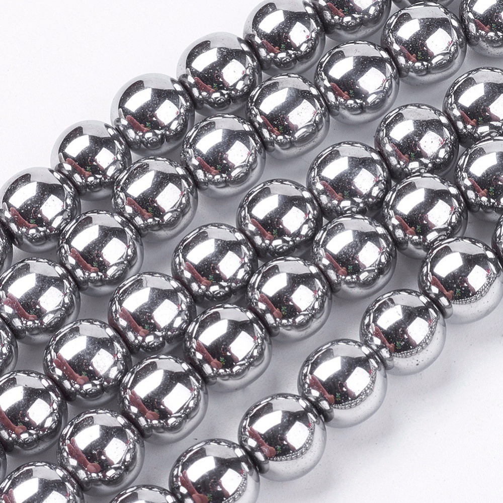 PandaHall Non-magnetic Synthetic Hematite Beads Strands, Grade A, Round, Platinum Plated, 8mm, Hole: 1mm; about 50~52pcs/strand Non-magnetic...