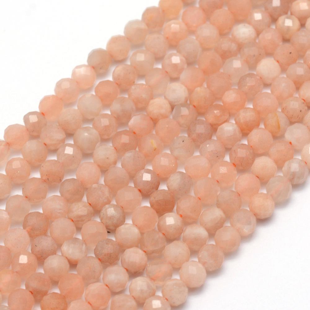 PandaHall Natural Sunstone Beads Strands, Faceted, Round, 3mm, Hole: 0.5mm; about 113pcs/strand, 15.35"(39cm) Sunstone Round