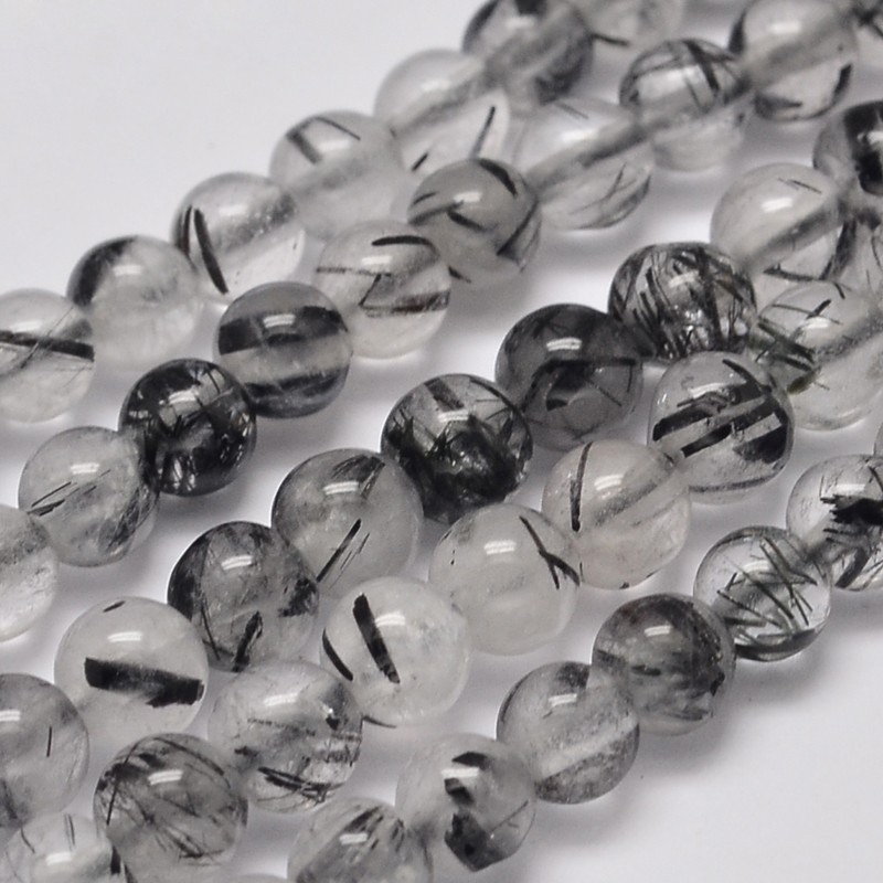 PandaHall Round Grade A Natural Rutilated Quartz Bead Strands, 4mm, Hole: 1mm; about 106pcs/strand, 15.5" Rutilated Quartz Round